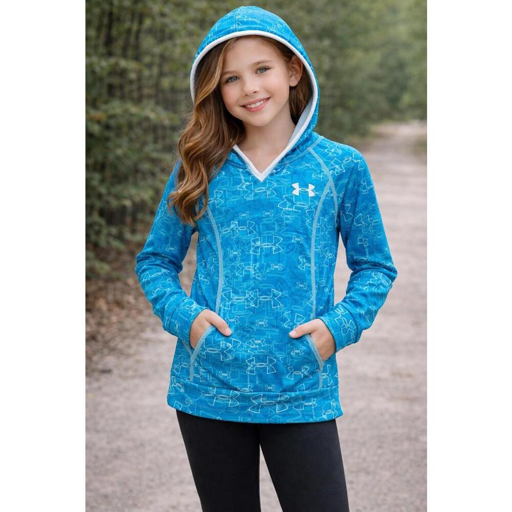 Under Armour Girls Hoodie Blue Logo Print S